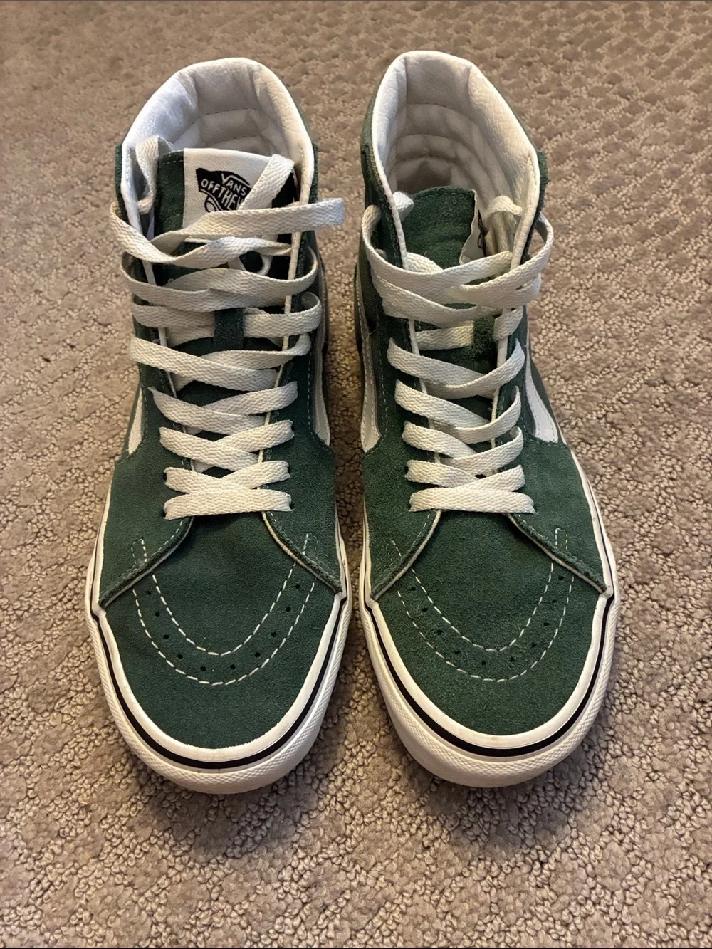 Vans Green Suede Sk8-Hi High-Top Sneakers with White Stripe